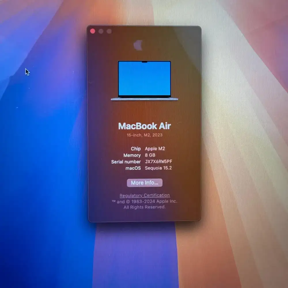 Macbook Air M2 15 Inch Ram 8 Ssd 256  lengkap full set Space Grey