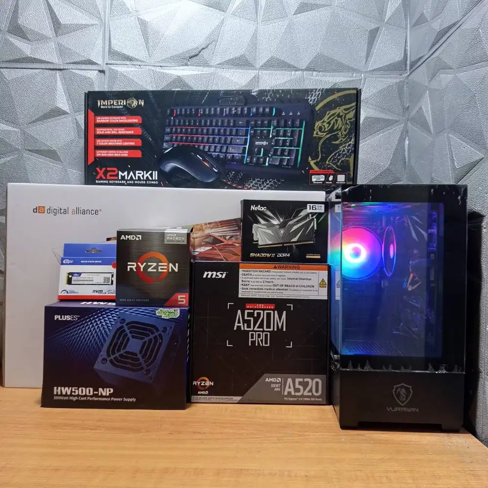 PC Set Gaming AMD R5 5600GT RAM 16GB SSD 256GB Monitor 25 200Hz
