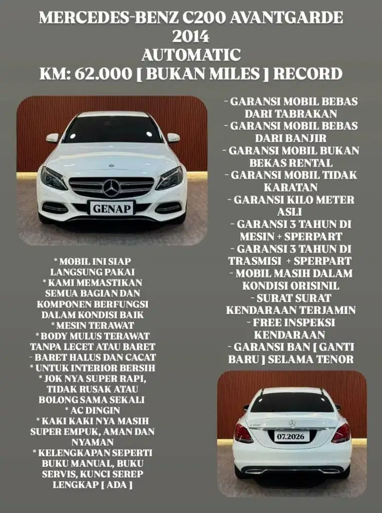 [ GARANSI 3 TAHUN ] MERCEDE-BENZ MERCY C200 AVANTGARDE 2.0 AT 2014