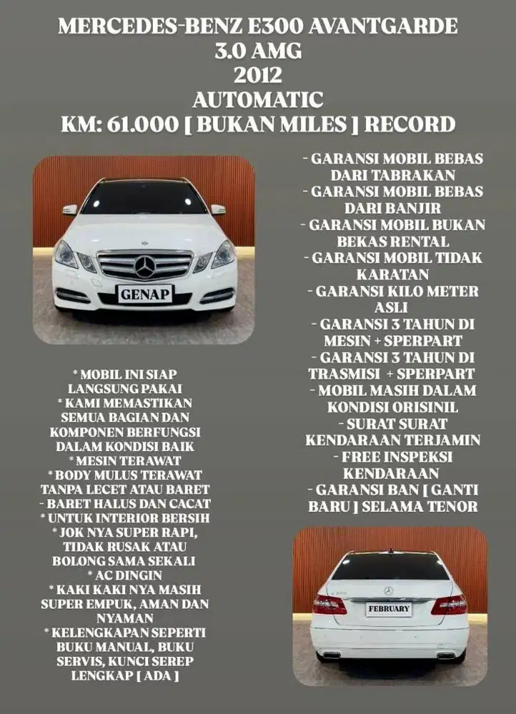 [ GARANSI 3 TAHUN ] MERCEDES-BENZ MERCY E300 AVANTGARDE AMG AT 2012