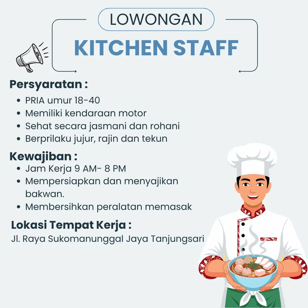 Kitchen Staff di Depot Bakwan Surabaya Barat
