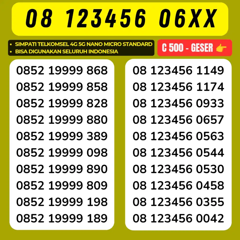 Nomor cantik Super 12345 Telkomsel support 5g