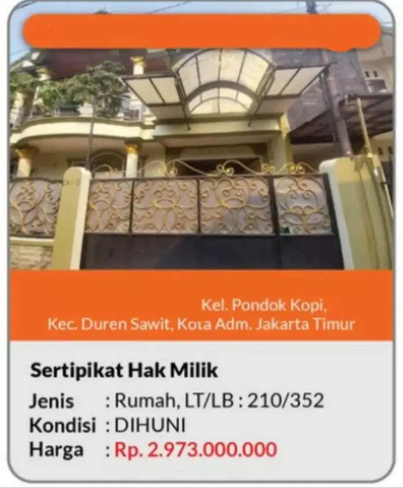 Dijual Rumah Pondok Kopi Duren Sawit