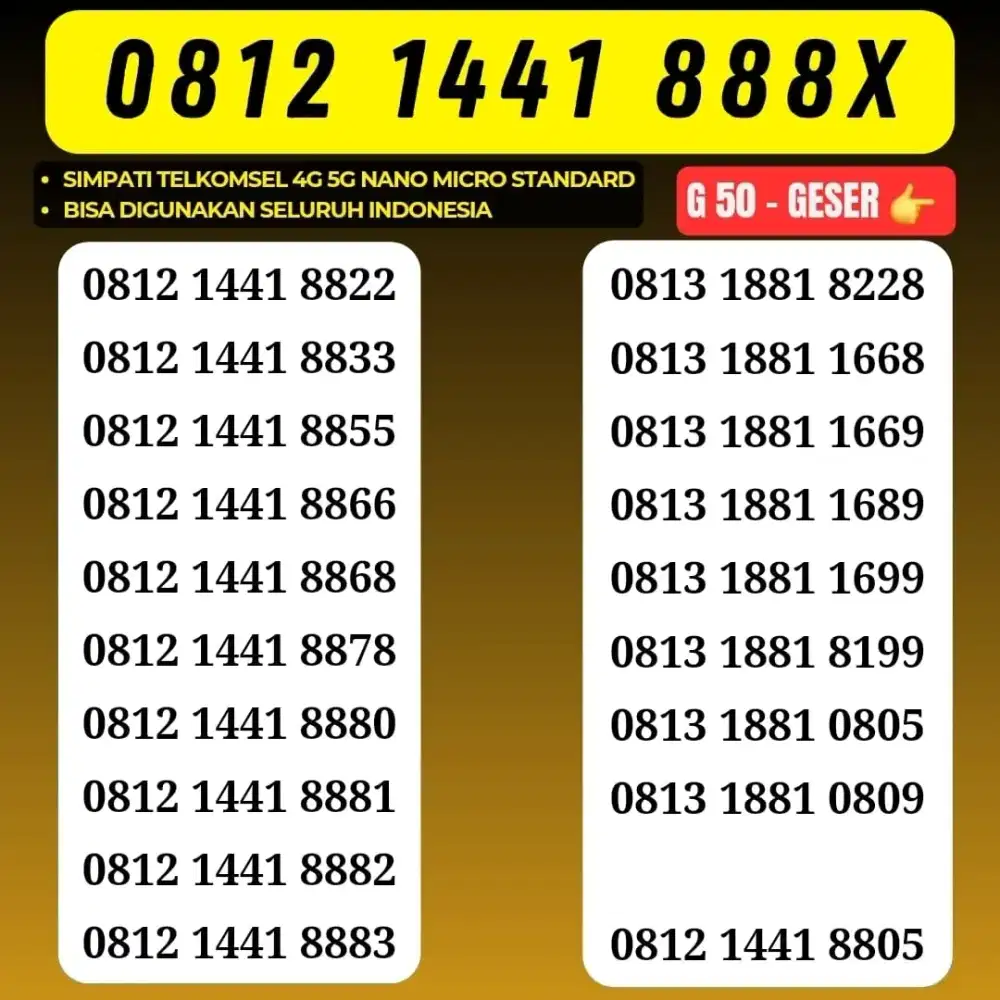 Nomor cantik Super 1441 888x Telkomsel support 5g