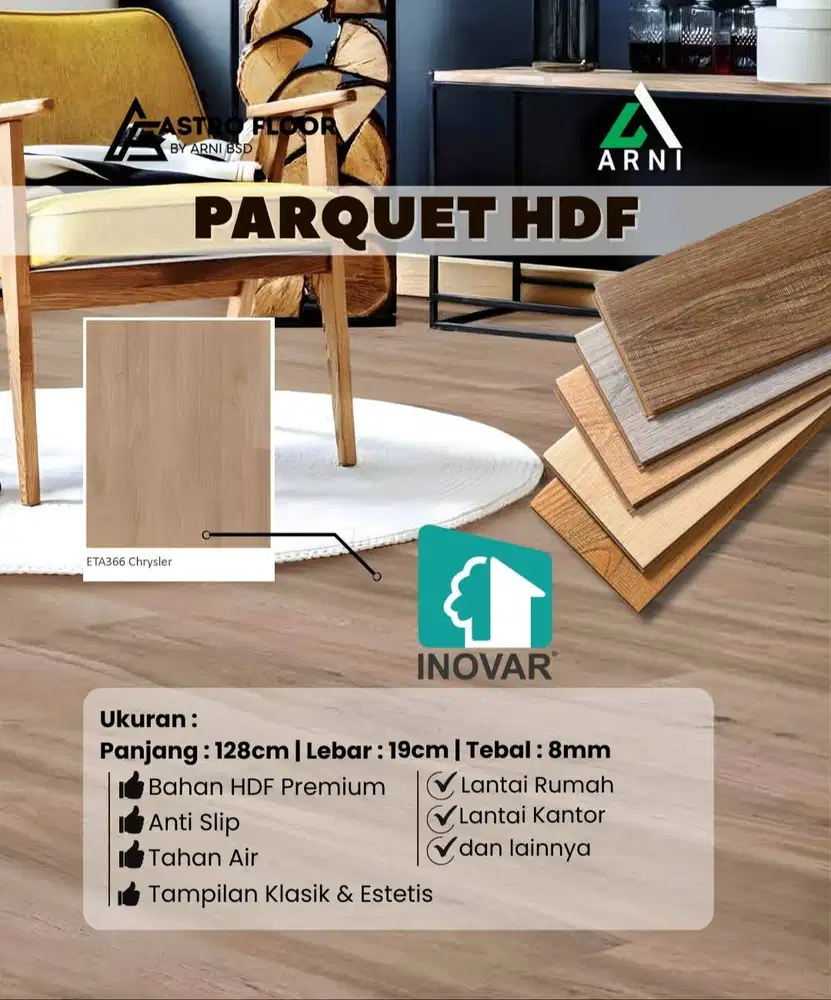 [IN] Lantai Kayu HDF Parket Flooring Motif Serat Kayu 128cm x 19cm