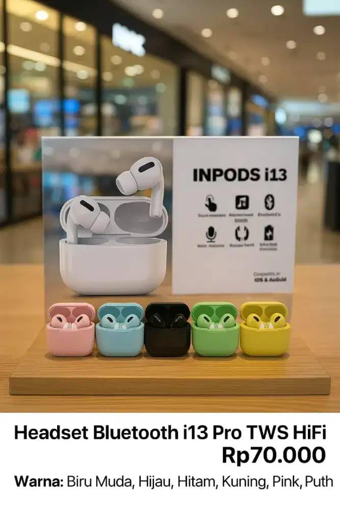 Headset Handsfree Earphone Wireless Bluetooth inpods i13 Pro TWS HiFi