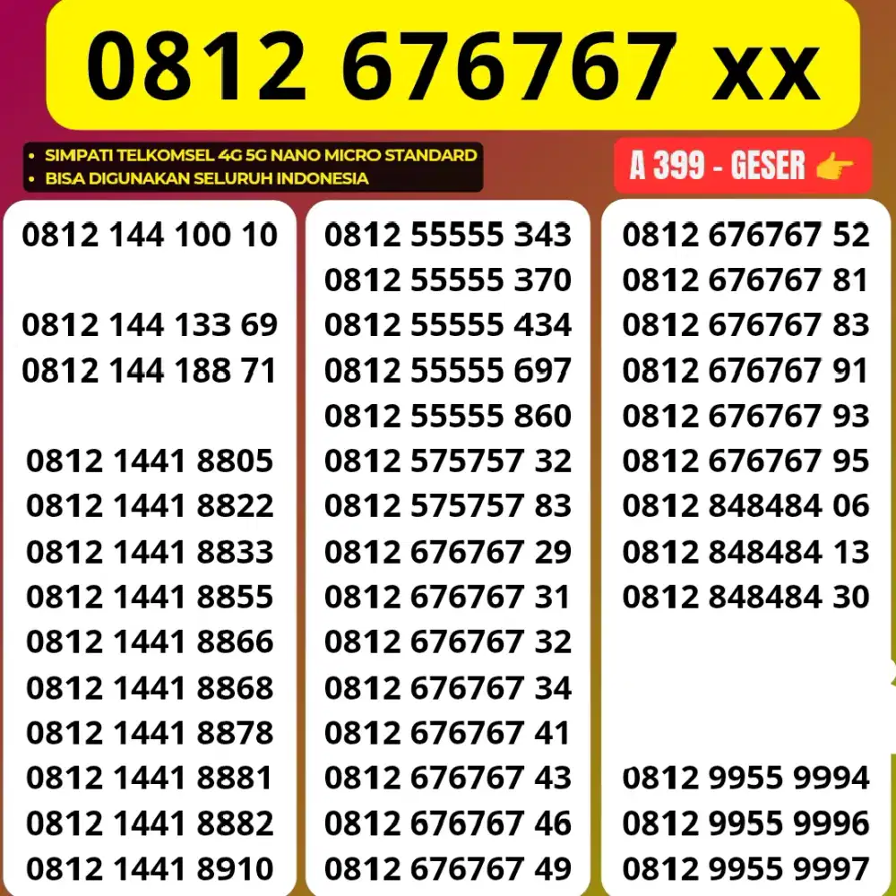 Nomor Cantik Super 676767 Kartu Perdana Simpati 4G 5G Telkomsel