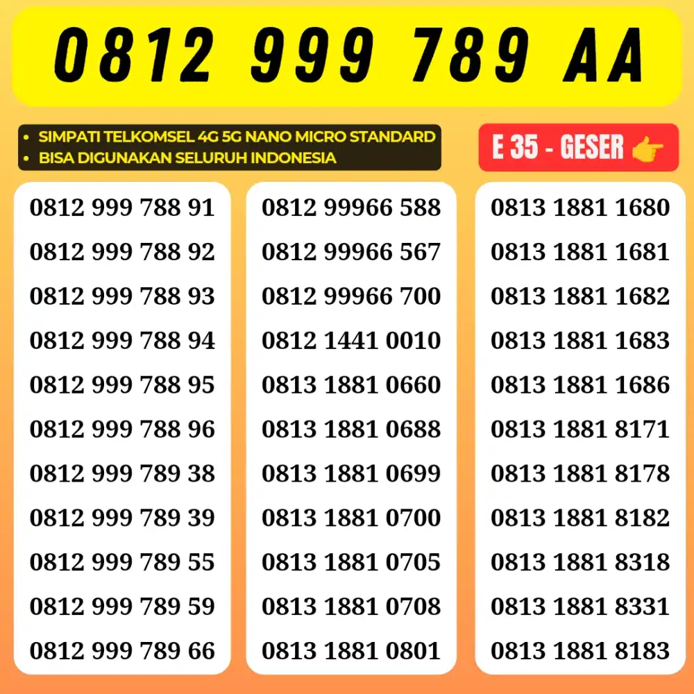 Nomor Cantik Super Hoki Kartu Perdana Simpati 4G 5G Telkomsel