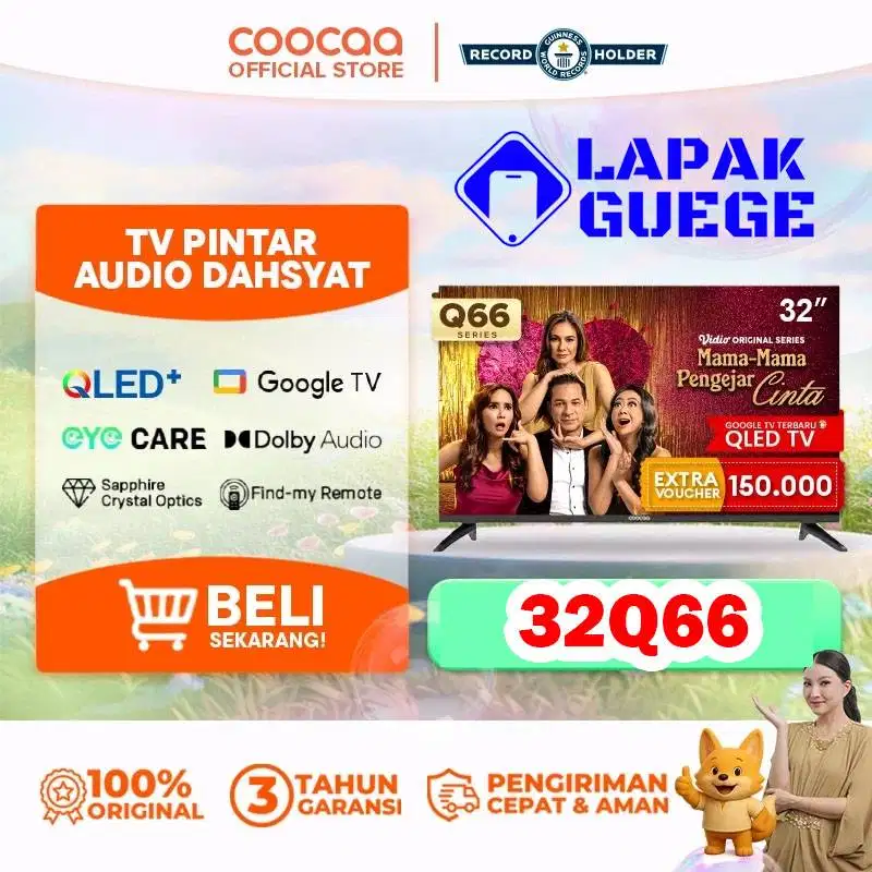 COOCAA Google TV 32 inch 32Q66 - 2K QLED - Digital - wifi Baru resmi