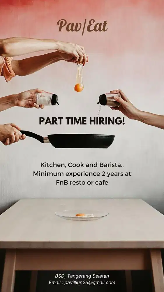 We’re Hiring! Part Time Kitchen, Cook & Barista