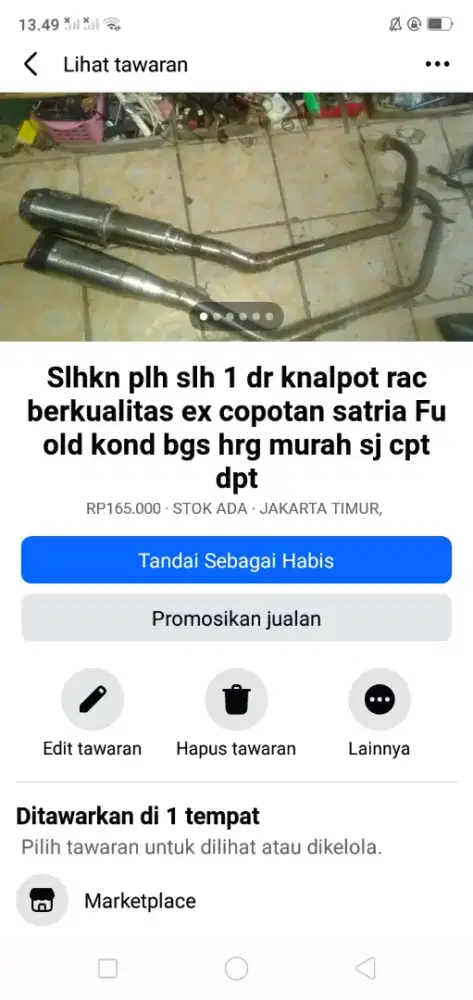 Slhkn plh slh 1 dr knalpot rac berkualitas ex satria Fu kond bgs murah