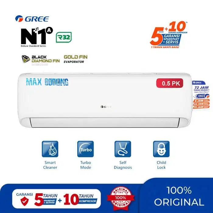 AC GREE 1/2 PK DELUXE SERIES 385WATT 5000BTU - GWC 05N1/A FREE BRACKET