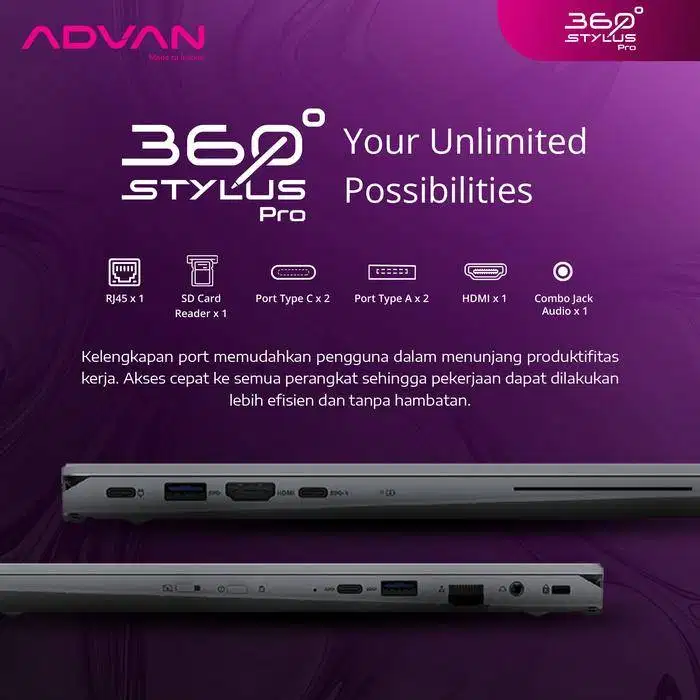 ADVAN 360 Stylus Pro Laptop 2 in 1 Intel Core i3-1215U 14 inch IPS FH