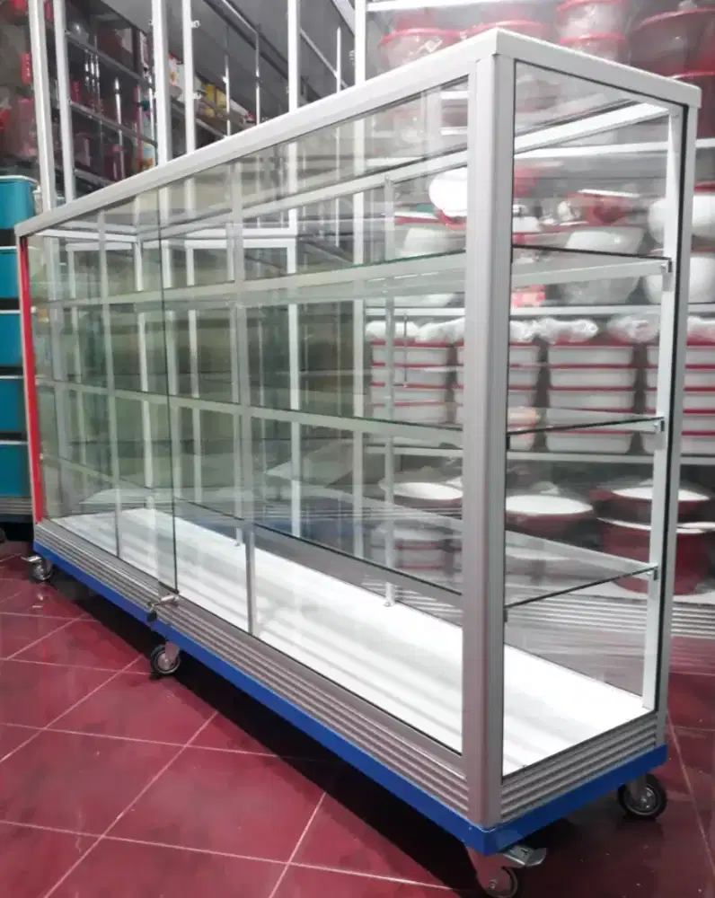 Di Jual Etalase 2M Kaca Full 5MM || Pakai Roda Besar & Siku Besi