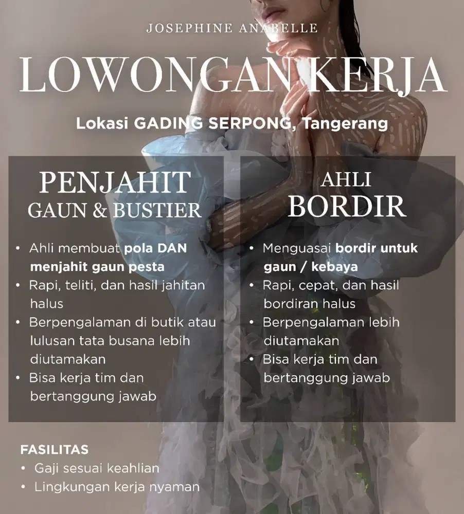 LOWONGAN KERJA LOKER DICARI PENJAHIT DAN AHLI BORDIR BUTIK BRIDAL