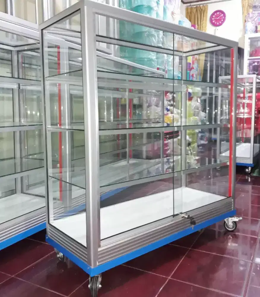 Etalase Panjang 1Mx1M Pakai RODA BESAR & Kunci || Kaca full 5mm