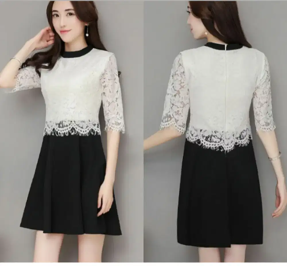 Dress gereja hitam putih no lengan