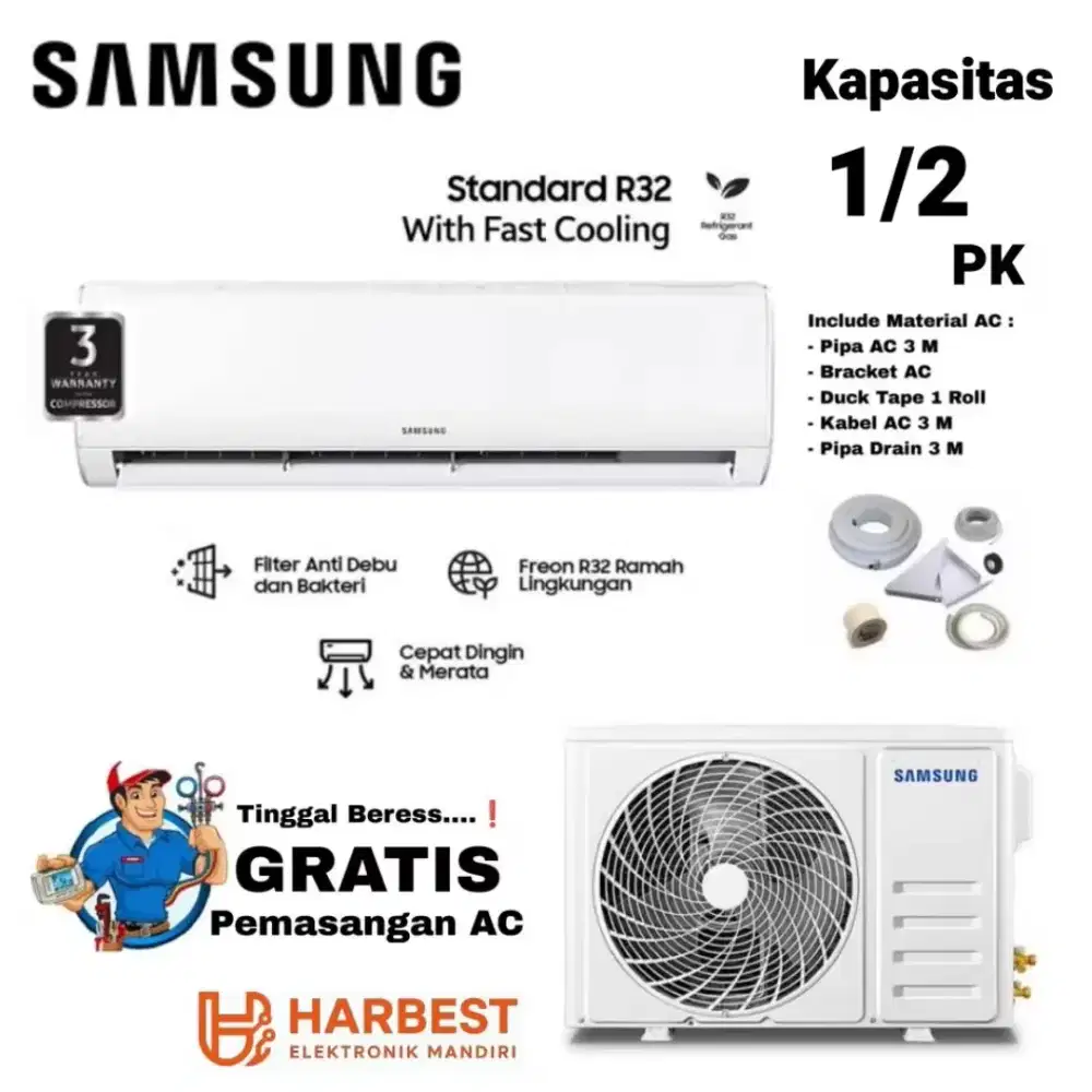 FREE PASANG !SAMSUNG AC Split 1/2 STANDART R32FAST COOLING AR05BGQASIX