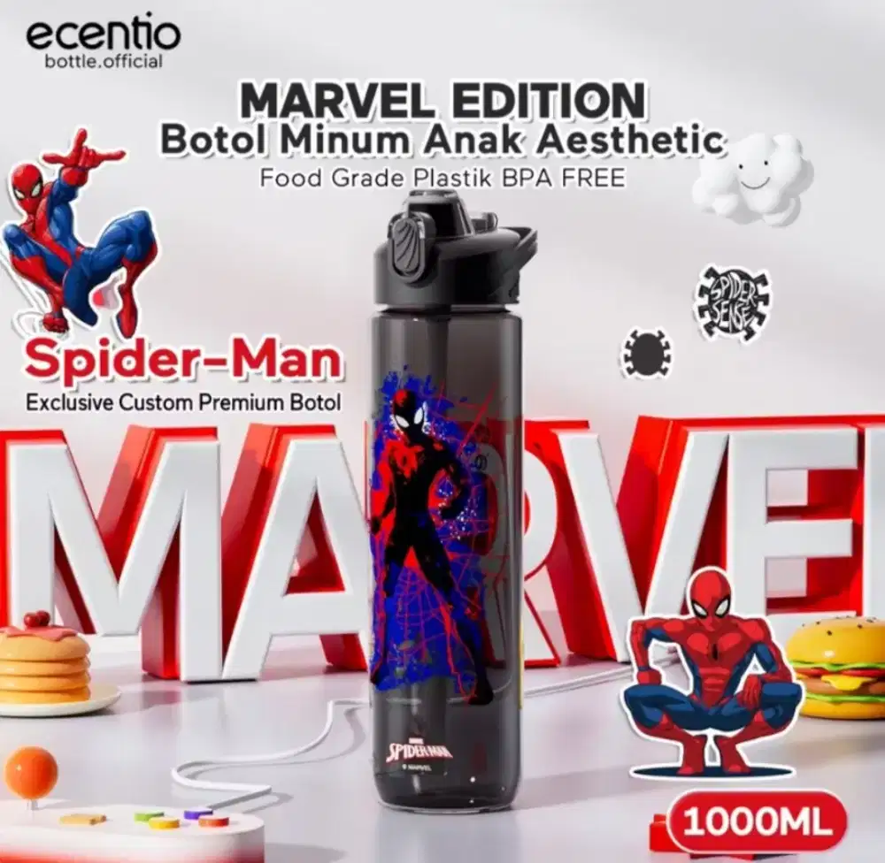 Ecentio Botol Minum Spiderman 750ml n 1000ml Produk Original