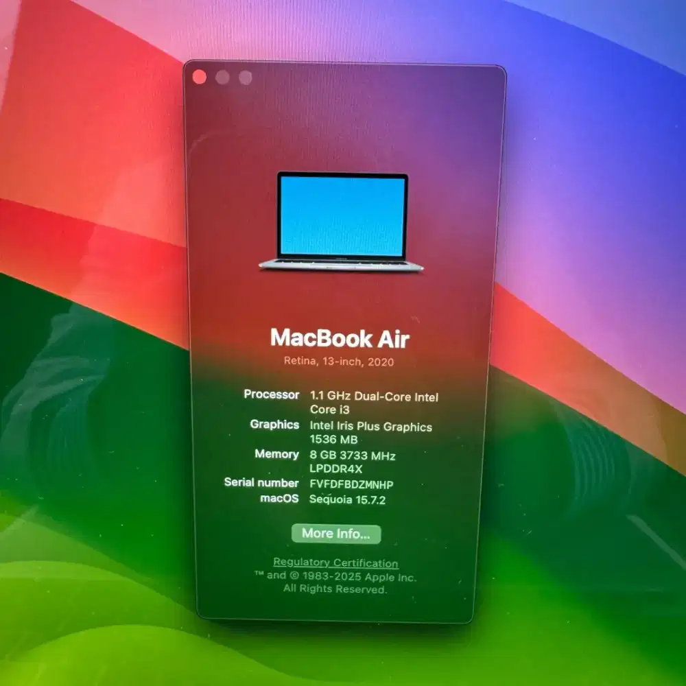 Macbook Air 2020 Ram 8 Ssd 256 Layar 13 inch Full set Space Grey