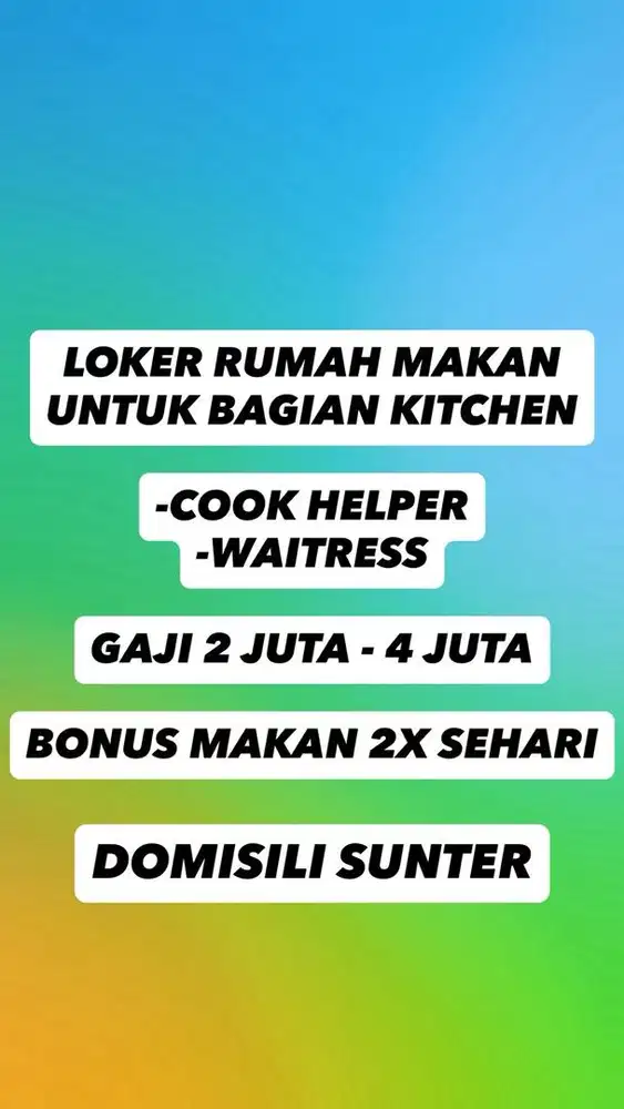 Loker Cook Helper dan Waitress