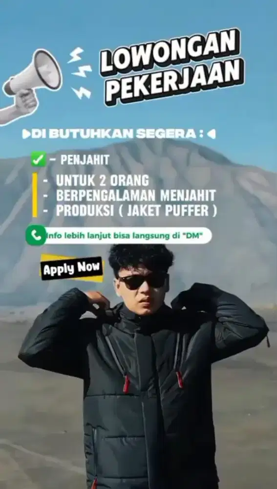 DICARI SEGERA!
PENJAHIT BERPENGALAMAN SPESIALIS JAKET PUFFER DAKRON