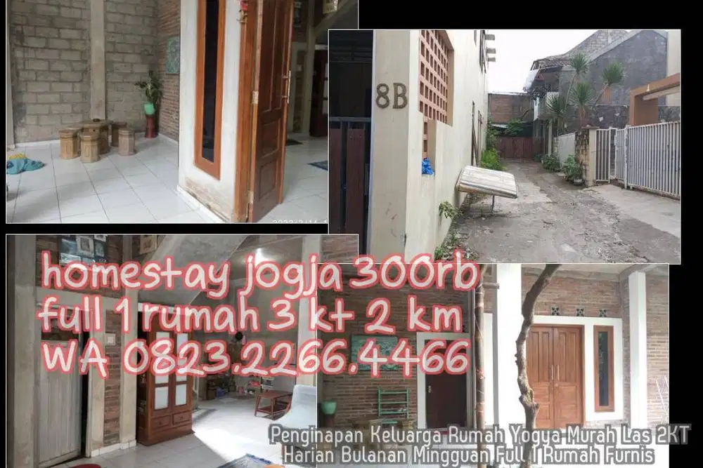 Penginapan Keluarga Rumah Yogya Murah Las 2KT  Harian Bulanan Mingguan