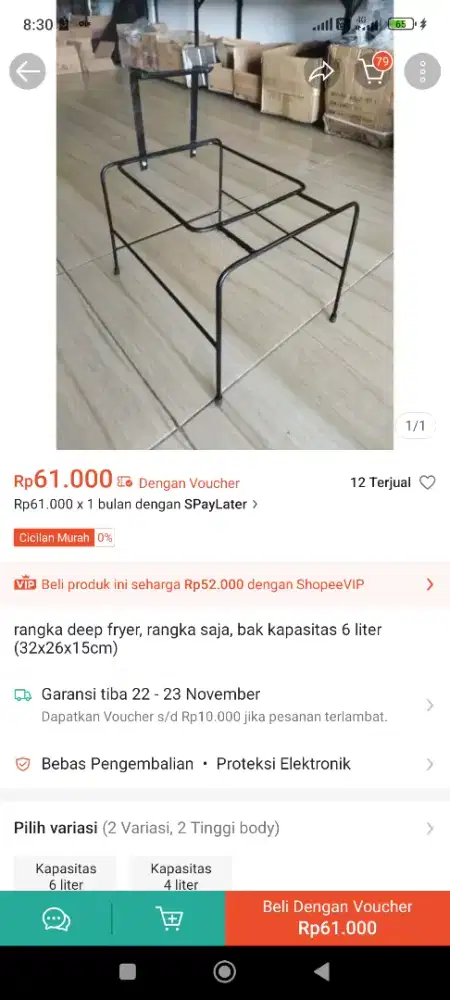 Rangka deep fryer, rangka nya saja, bak kapasitas 6 liter