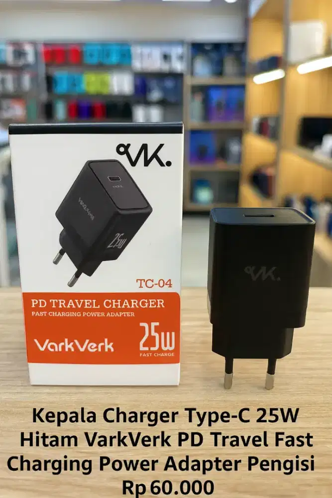 Kepala Charger Type-C 25W Hitam VarkVerk PD Travel Fast Charging