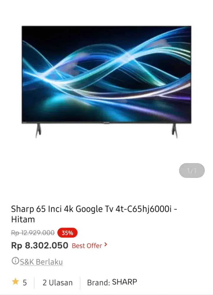 SHARP LED GOOGLE TV 65 INCI 4T-C65HJ60001I