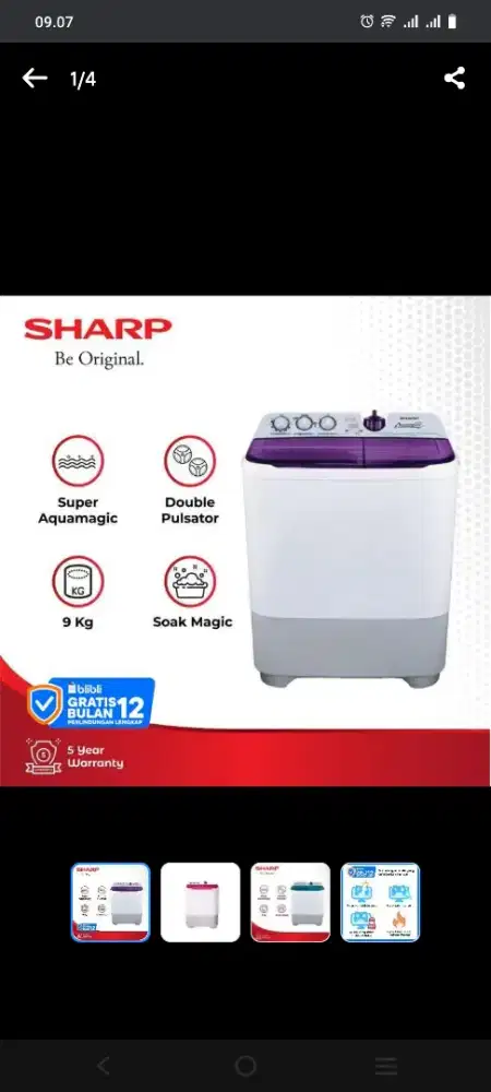 Mesin Cuci 2 Tabung dari Sharp 9kg ada promo cashback dan cicilan 0%
