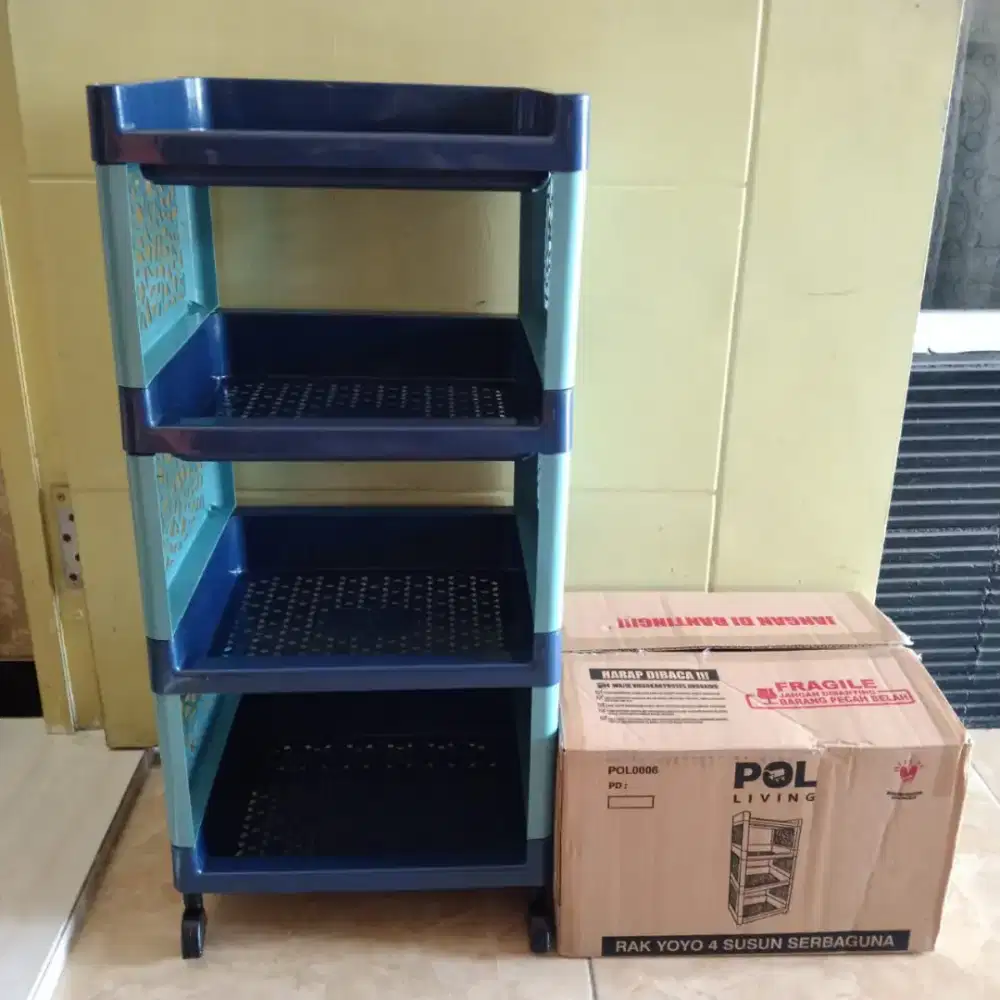 Rak Apartemen/Serbaguna Plastik 4 Susun Ada Roda POL Living FROZENBLUE