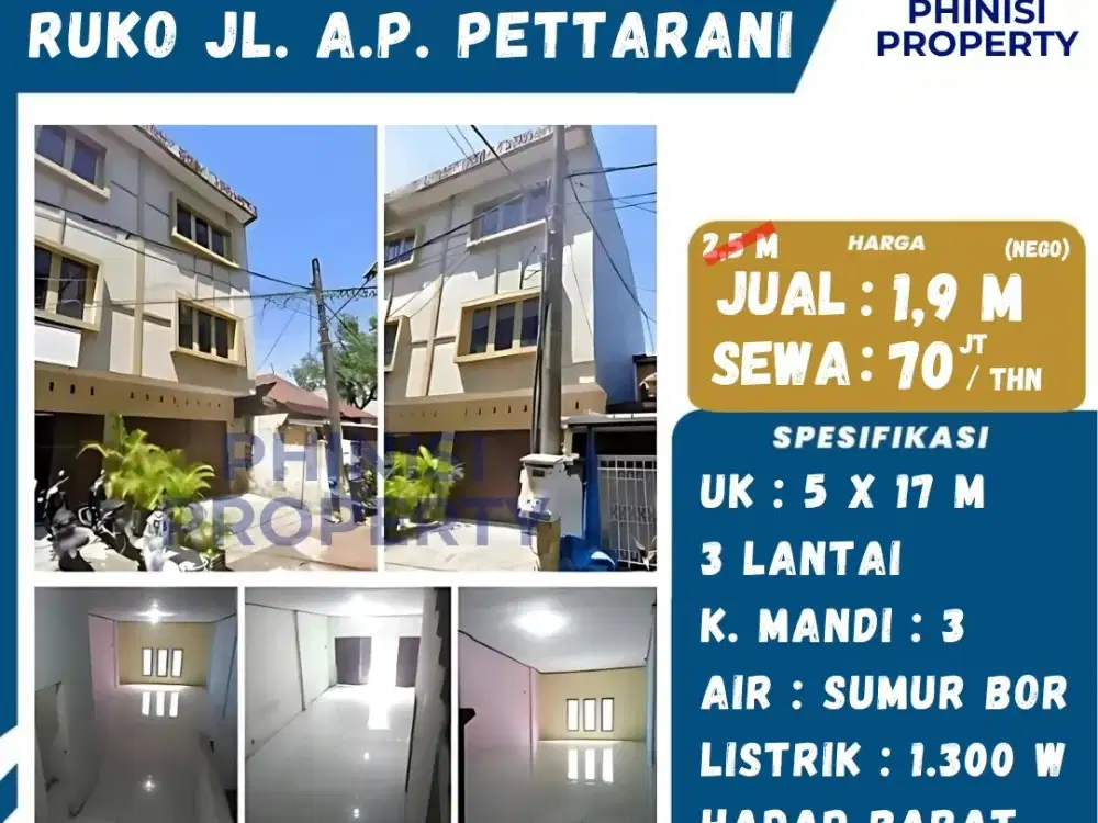 DIJUAL / DISEWAKAN RUKO STRATEGIS DI JALAN A.P PETTARANI