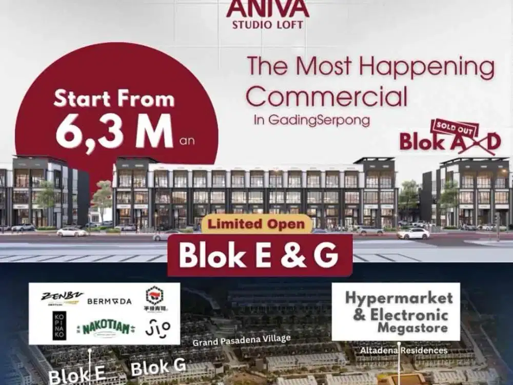 Ruko Grand Boulevard Aniva Studio Loft Hadap Jalan Utama
