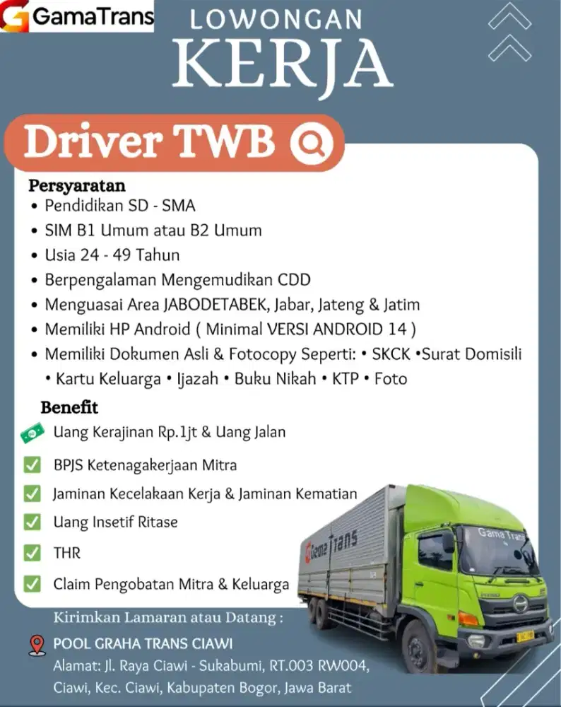 Dibuka Lowongan Driver Tronton WB