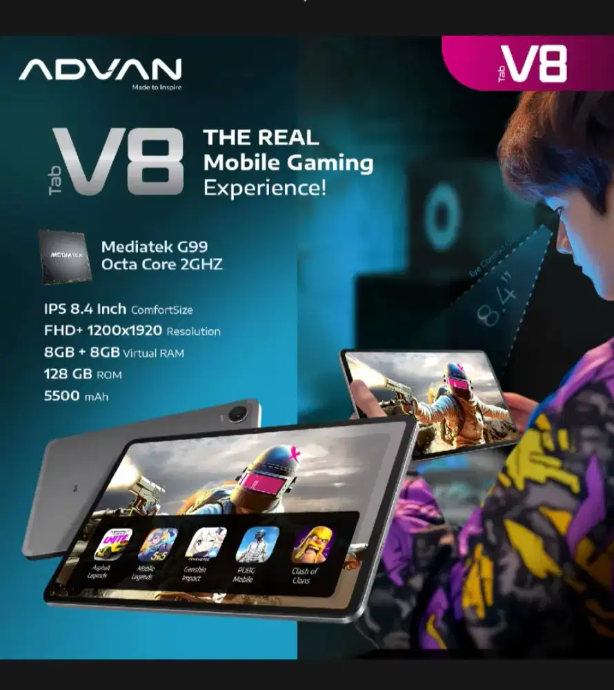 New tab Advan V8 8/128 grs resmi, bs TT