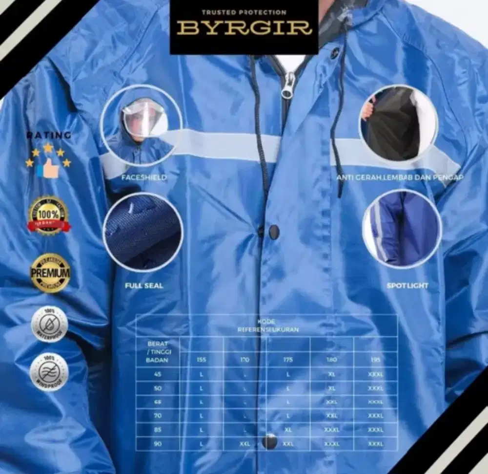 BYRGIR  Jas Hujan Setelan Premium Pria Wanita Tebal Anti Angin