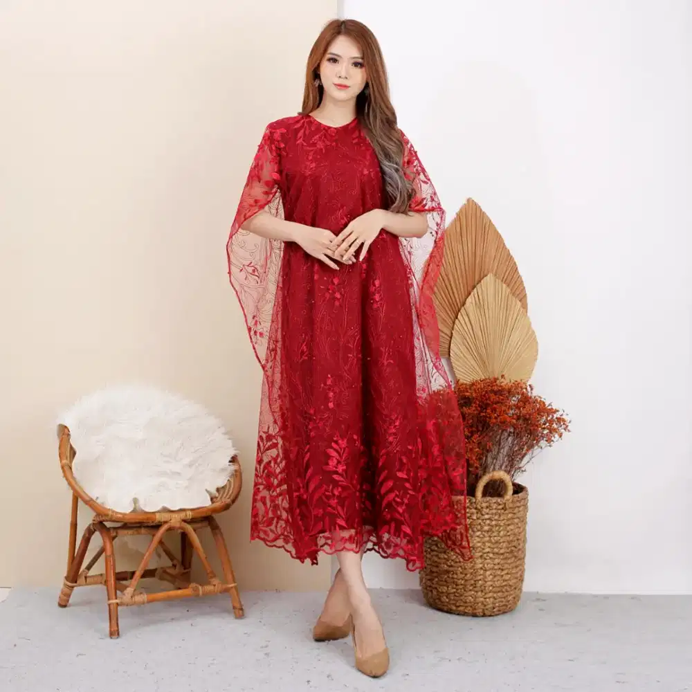 Dress Natal/Pesta Maroon Model Batwing size XL