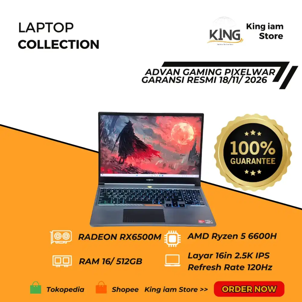 LAPTOP GAMING ADVAN PIXELWAR Ryzen 5 6600H RAM 16GB 1TB RX6500M 4GB