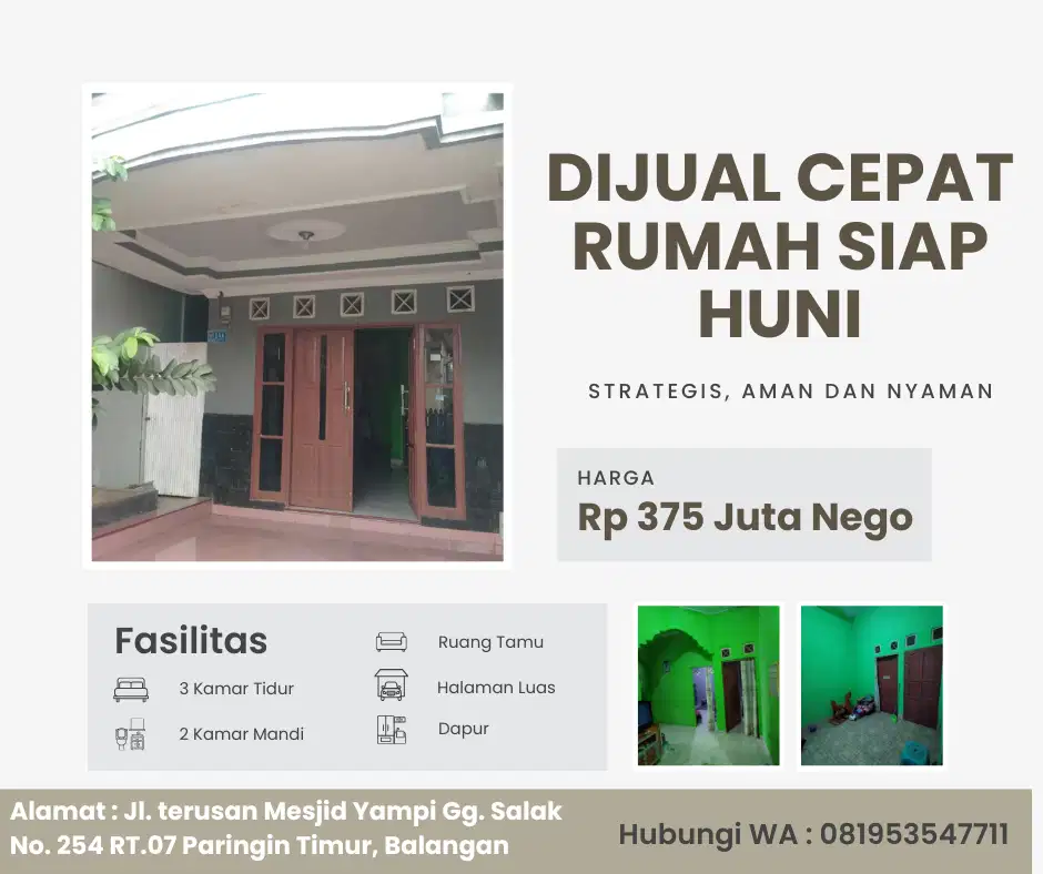Dijual Cepat Rumah Murah, Strategis, Lokasi Nyaman dan Aman, Siap Huni