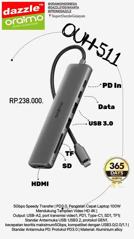 USB HUB 7 In 1 Oraimo OUH-511