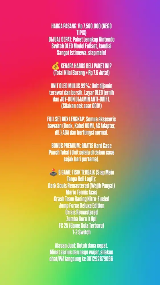 JUAL RUGI! Nintendo Switch OLED FULLSET MULUS 99% + 8 GAME Cartridge .