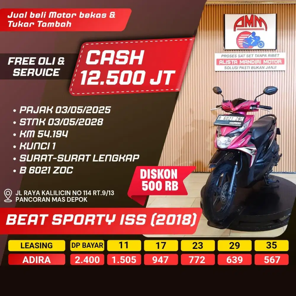 Honda BEAT SPORT CBS ISS 2018 PLAT B DEPOK