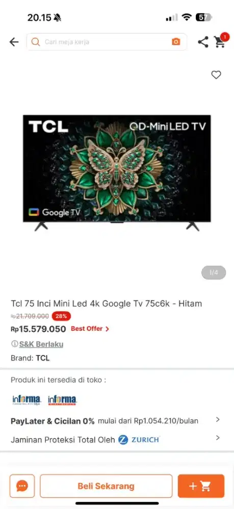 Ready stok tv 75 inc tcl google tv