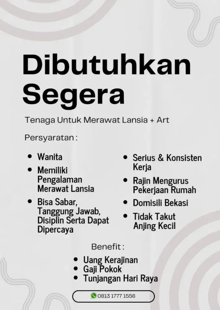 Loker merawat orang tua yang sedang sakit