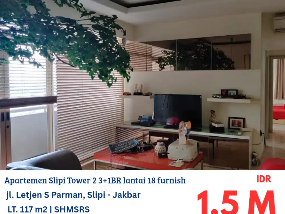 NVTDS0166 apartemen Slipi tower 2 3+1BR lantai 18 furnish siap huni Jakarta Barat
