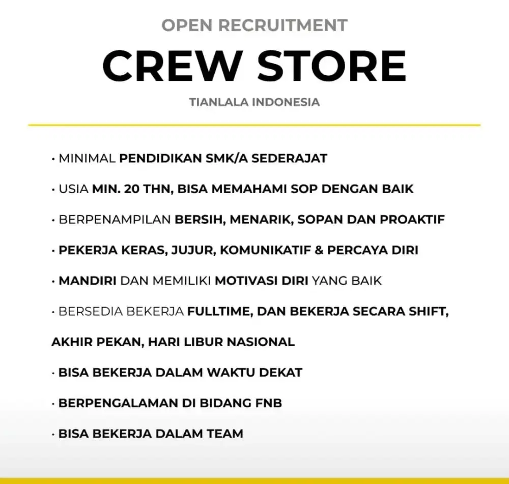 Dicari crew store outlet minuman di medan pancing mmtc