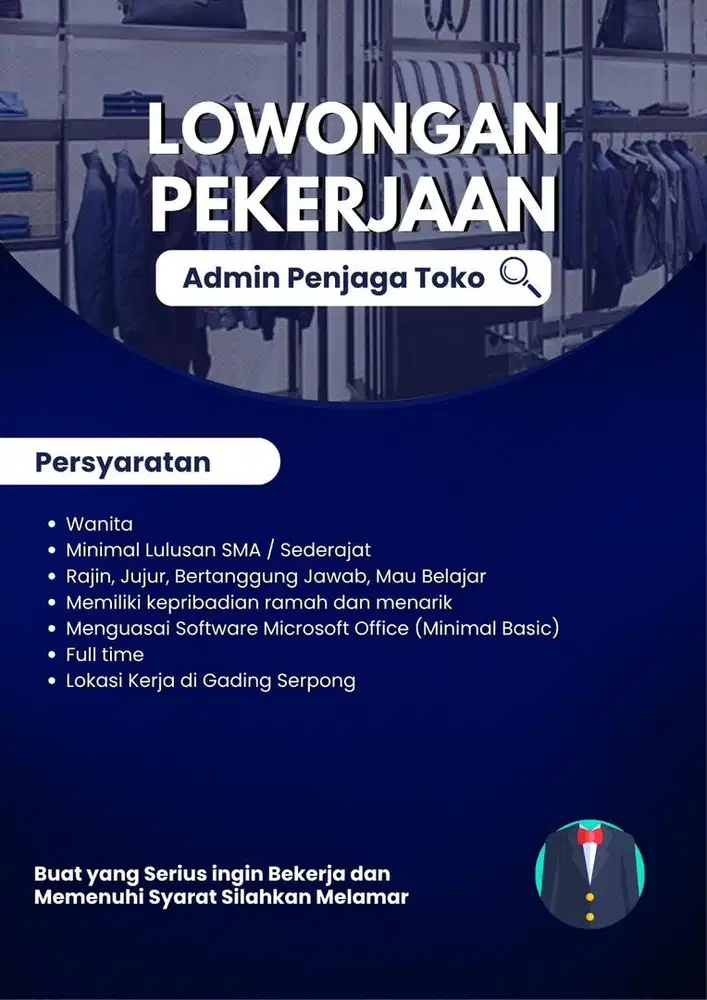 LOWONGAN PEKERJAAN LOKER ADMIN PENJAGA TOKO