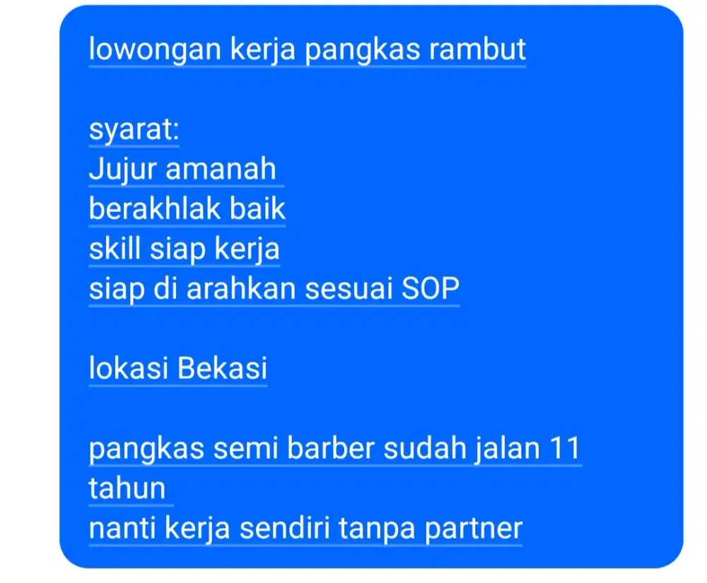 Lowongan kerja Tukang Cukur