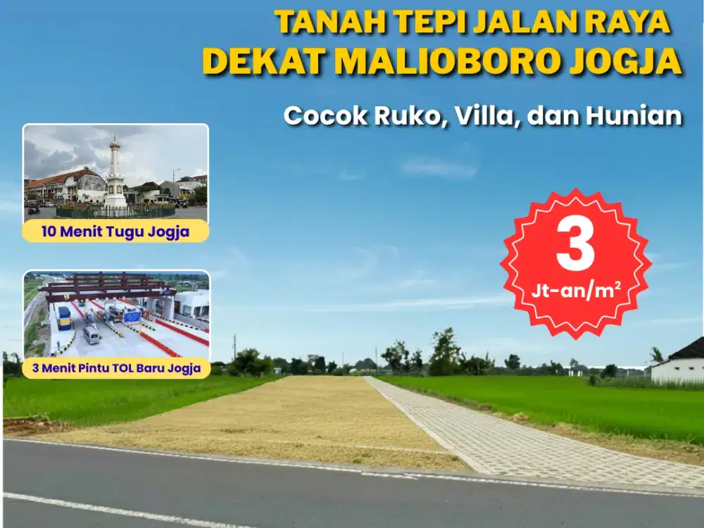 Tanah Jogja Tepi Jalan Raya Jl.Godean Km.7, 3 Jutaan Per Meter